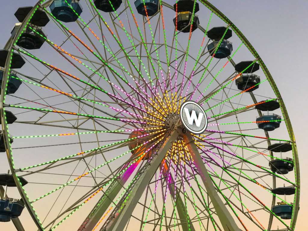 The previous lighting display of the Wheeler District Ferris wheel in the Wheeler District OKC